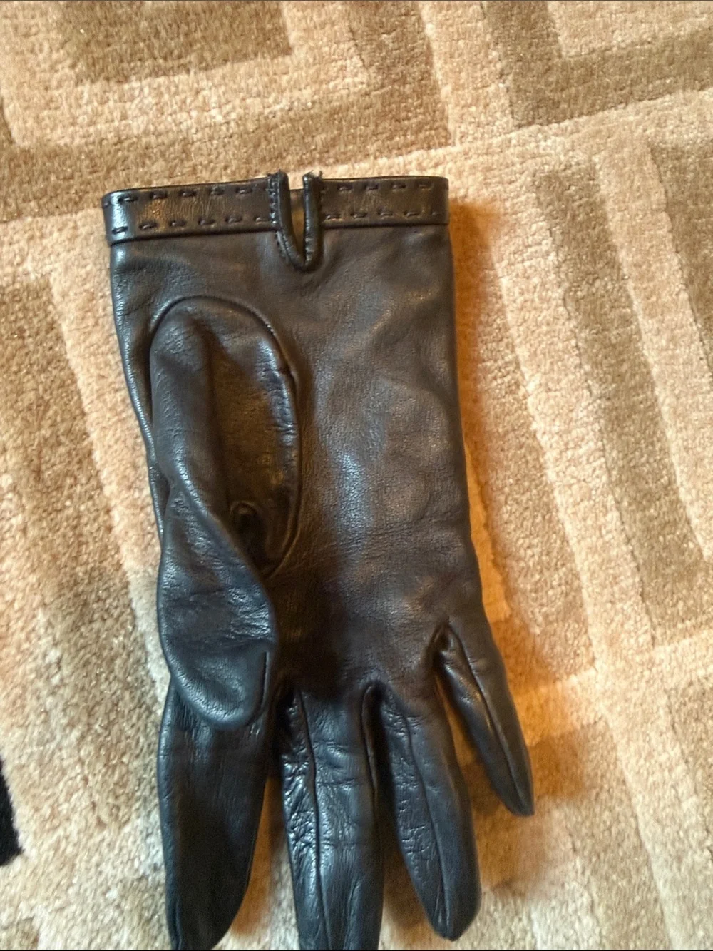 Prada Black Leather Gloves with Gold Triangle Logo